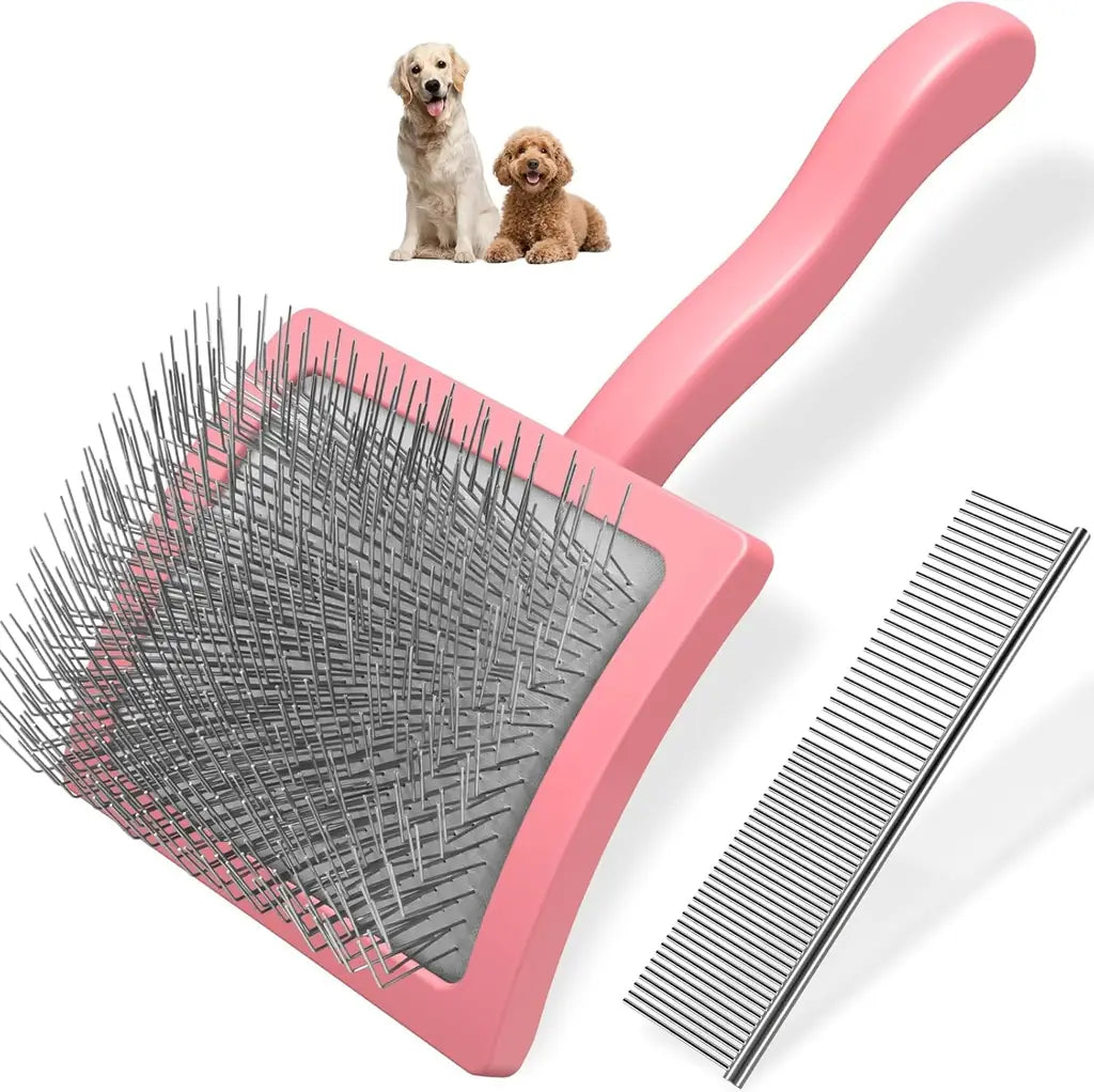 Extra-Long Pin Slicker Brush & Comb Set for Dogs | Doodles & Double Coats