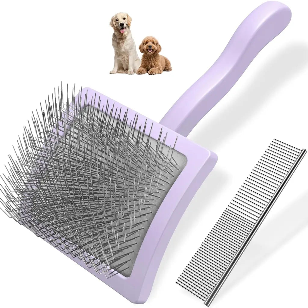 Extra-Long Pin Slicker Brush & Comb Set for Dogs | Doodles & Double Coats