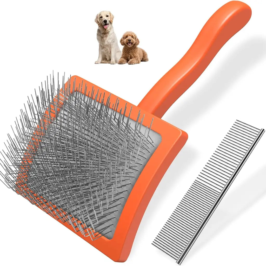 Extra-Long Pin Slicker Brush & Comb Set for Dogs | Doodles & Double Coats