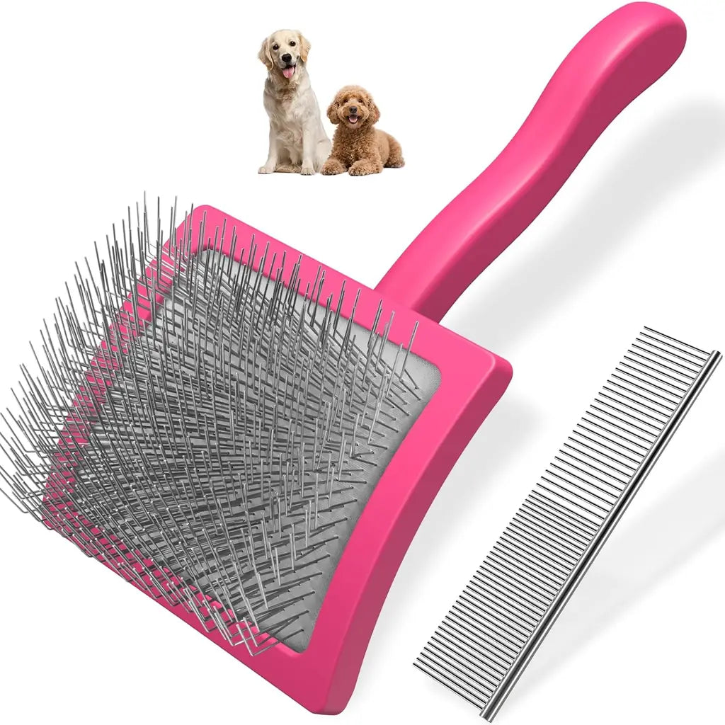 Extra-Long Pin Slicker Brush & Comb Set for Dogs | Doodles & Double Coats