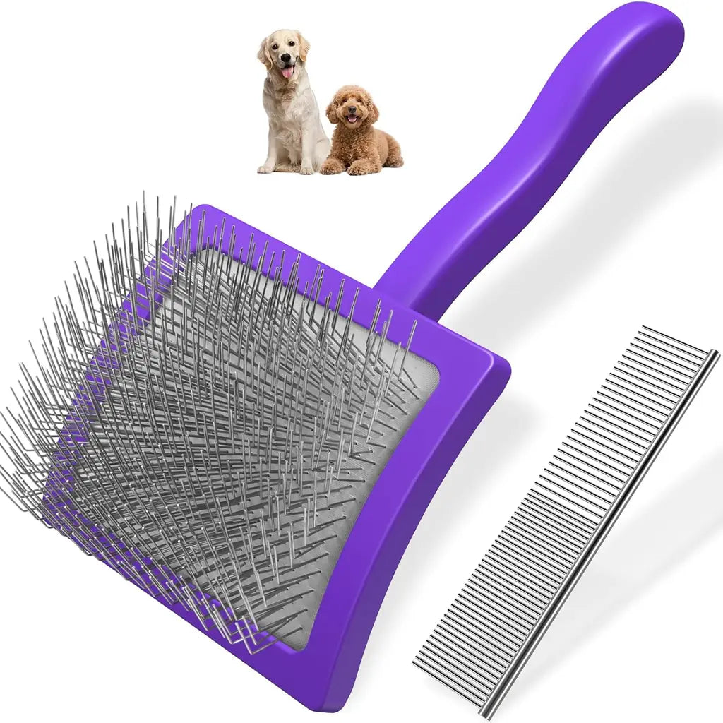 Extra-Long Pin Slicker Brush & Comb Set for Dogs | Doodles & Double Coats