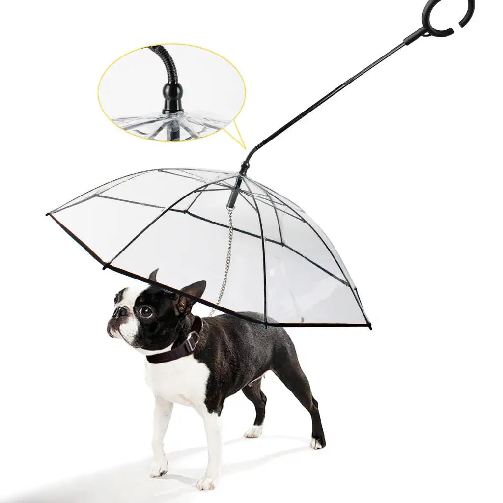 Transparent C-Shaped Pet Umbrella – Adjustable Dog Walking Umbrella Leash for Rainy Days (Hands-Free, Waterproof)