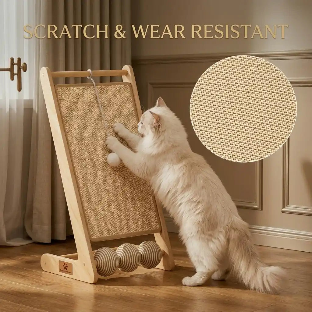 Cat Scratching Post with Sisal Rope & Teaser Balls – Wooden Frame Claw Care Toy
