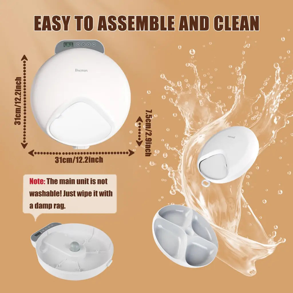 Bsemax Automatic Wet Cat Food Feeder with Ice Packs – 4-Meal Timed Dispenser for Cats & Dogs