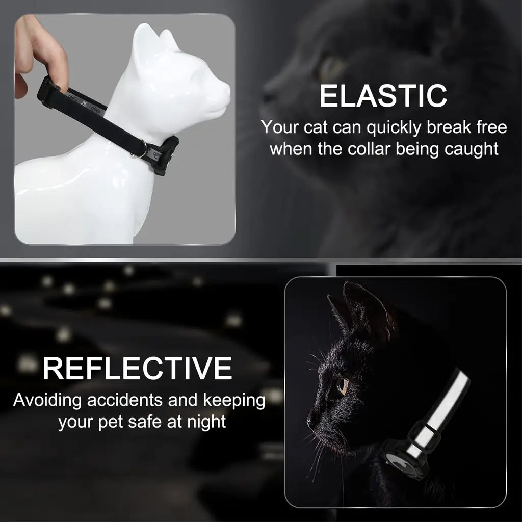 Reflective AirTag Cat Collar with Integrated Holder, Bell & Safety Elastic