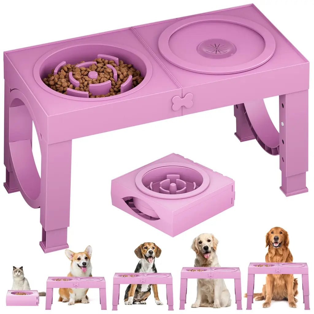 Elevated Dog Bowl Stand with Slow Feeder – 5 Adjustable Heights