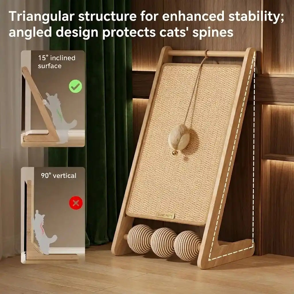 Cat Scratching Post with Sisal Rope & Teaser Balls – Wooden Frame Claw Care Toy
