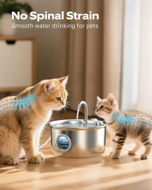Best Cat Water Fountain for Picky Cats – 88oz Stainless Steel, LED Indicator, Quiet Pump, 4-Stage Filter