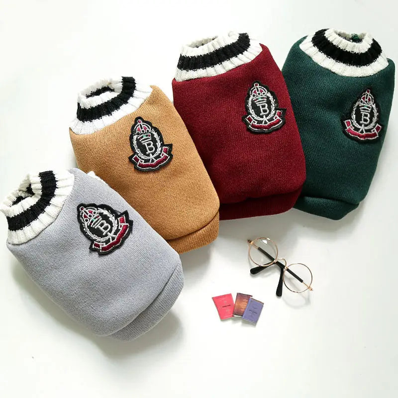 Prep School Pet Vest - V-Neck Knitted Dog & Cat Sweater
