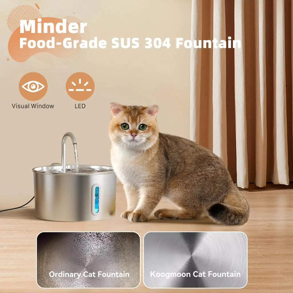 KOOGMOON Stainless Steel Cat Water Fountain, 74oz & 108oz