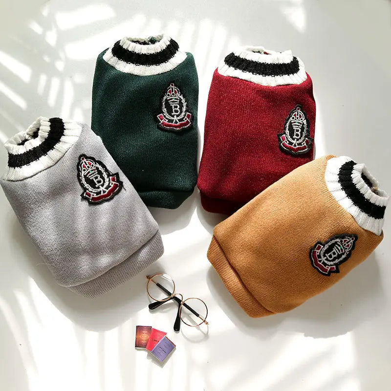 Prep School Pet Vest - V-Neck Knitted Dog & Cat Sweater