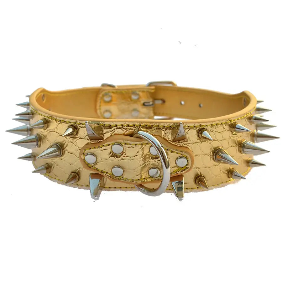 Spiked Leather Dog Collar – Crocodile Pattern for Large Dogs