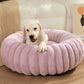 Striped Rabbit Plush Pet Bed – Round, Long-Hair, Winter Mat for Cats & Dogs