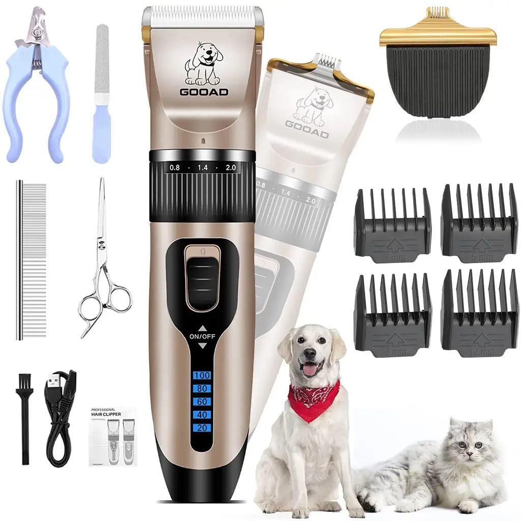 Dog Grooming Clippers Kit — Cordless Rechargeable Pet Hair Trimmer by Gooad