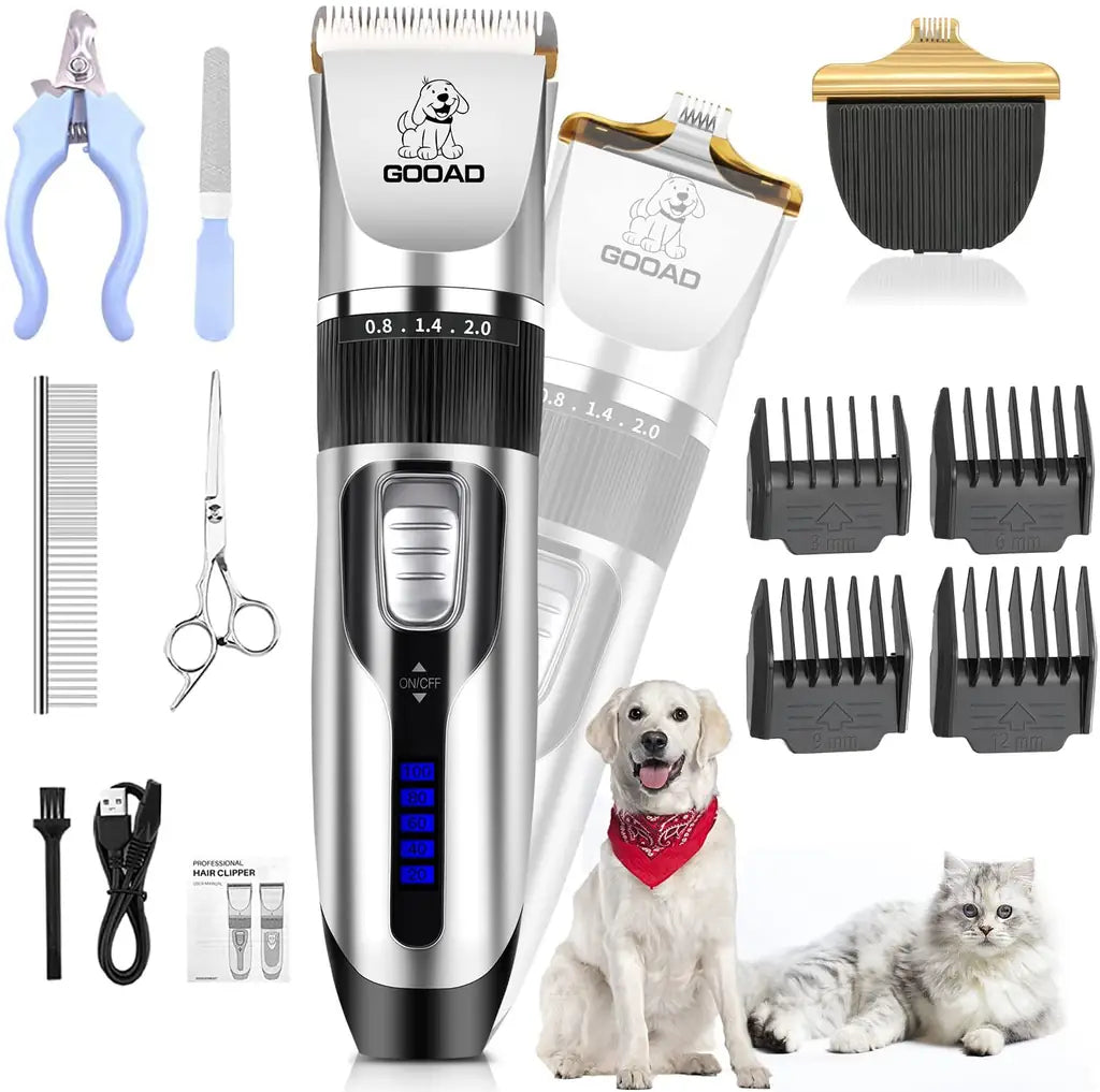 Dog Grooming Clippers Kit — Cordless Rechargeable Pet Hair Trimmer by Gooad