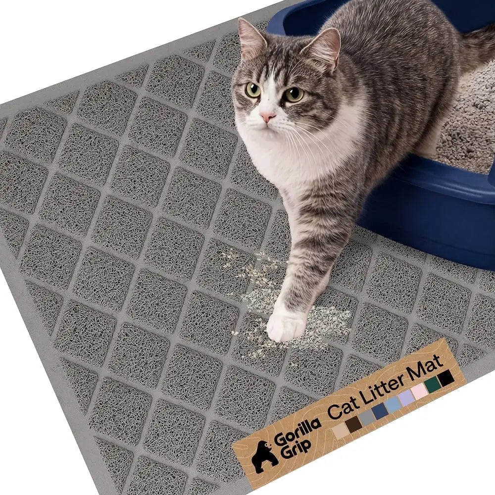 GORILLA GRIP Cat Litter Box Mat, Cushioned Coil Mesh Litter Trapping Mat, Scatter Control, Phthalate Free, Ultra Deep Catch Grooves, Easy Clean