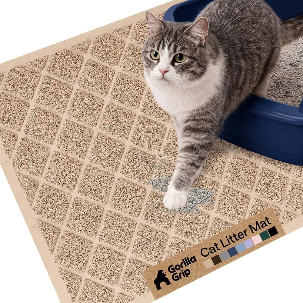GORILLA GRIP Cat Litter Box Mat, Cushioned Coil Mesh Litter Trapping Mat, Scatter Control, Phthalate Free, Ultra Deep Catch Grooves, Easy Clean