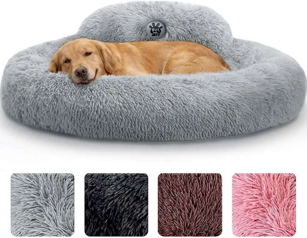 PetJett Calming Donut Dog Bed | Anti-Anxiety Faux Fur Pet Bed