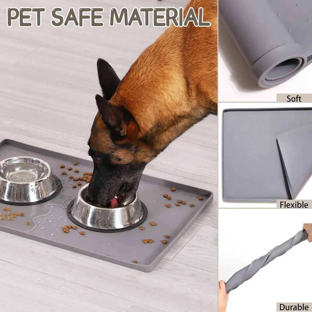 MateeyLife Silicone Cat & Dog Food Mat – Waterproof, Anti-Slip, Raised Edge Pet Feeding Mat