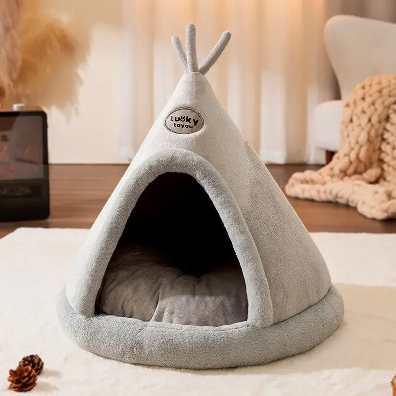 Triangle Yurt Bed for Cats & Small Dogs – Thick & Warm Tent Bed