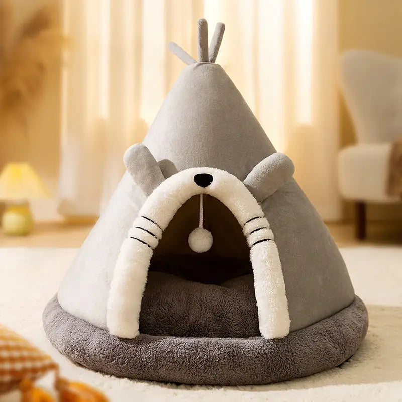 Triangle Yurt Bed for Cats & Small Dogs – Thick & Warm Tent Bed