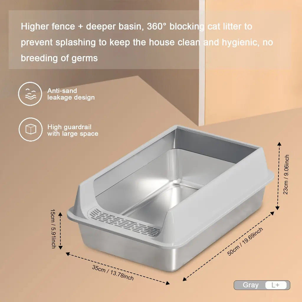 Stainless Steel Cat Litter Box – Splash-Proof, Large & XL Sizes