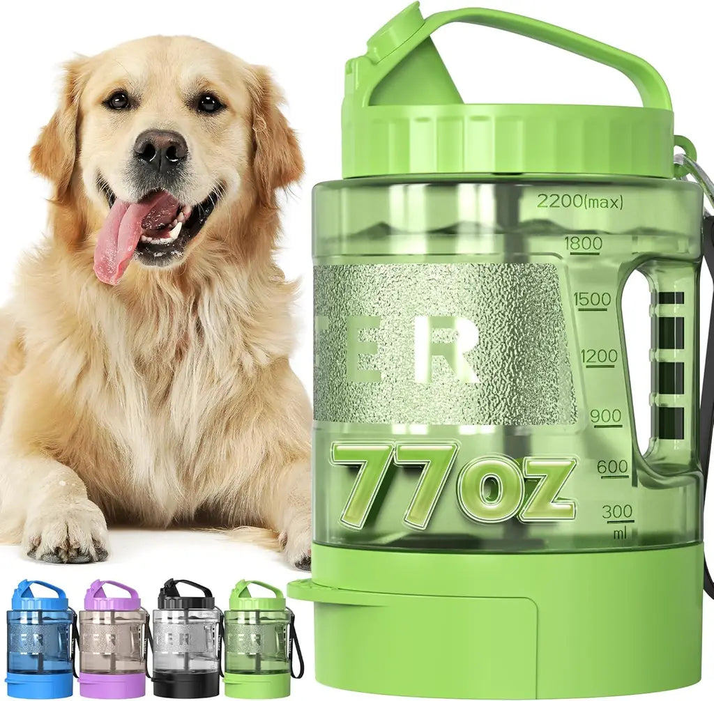 Lesotc Portable Dog Water Bottle with Bowl – 18oz / 28oz / 77oz Leak-Proof Dispenser for Dogs