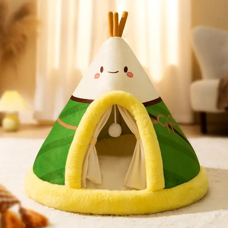 Triangle Yurt Bed for Cats & Small Dogs – Thick & Warm Tent Bed
