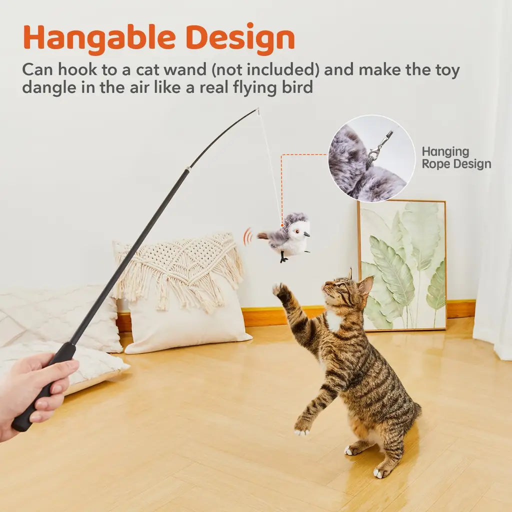 Potaroma Flapping Bird Cat Toy - Motion Sensor, Chirps & Catnip