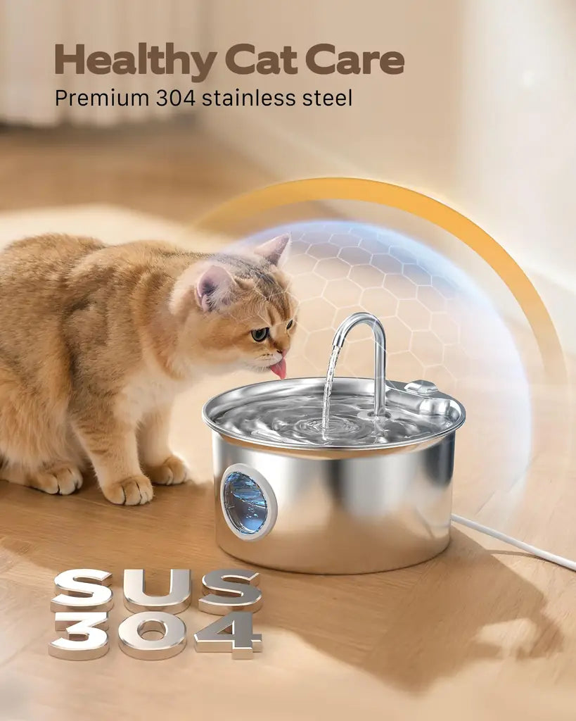 Best Cat Water Fountain for Picky Cats – 88oz Stainless Steel, LED Indicator, Quiet Pump, 4-Stage Filter