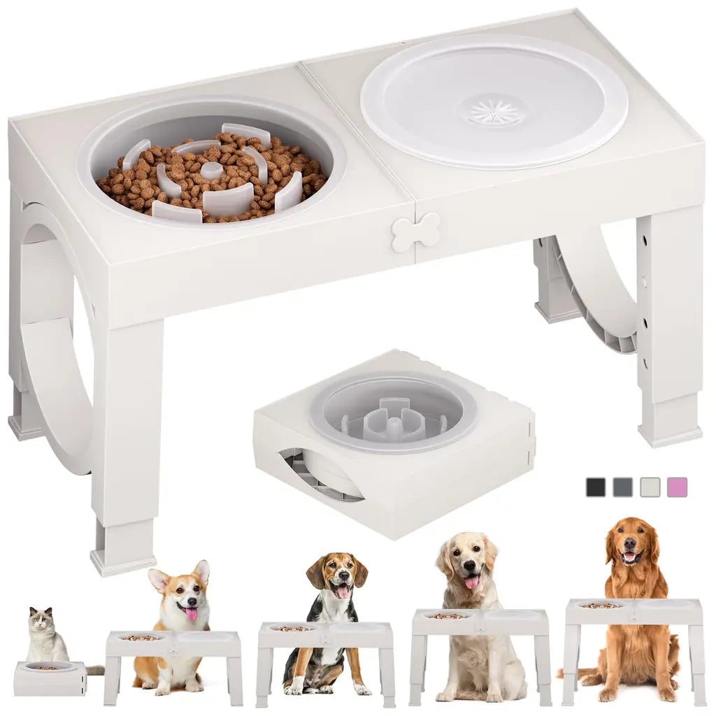 Elevated Dog Bowl Stand with Slow Feeder – 5 Adjustable Heights