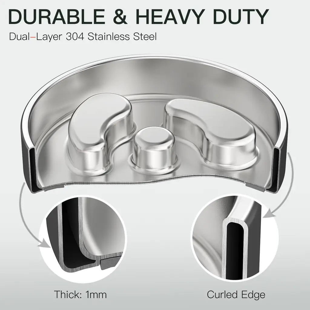 3-Cup Slow Feeder Dog Bowl – Stainless Steel for Large Breeds