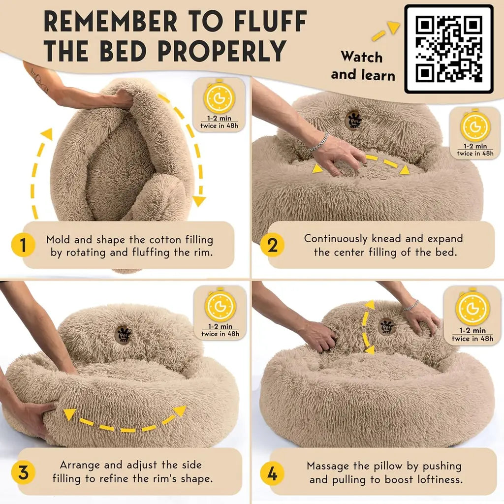 PetJett Calming Donut Dog Bed | Anti-Anxiety Faux Fur Pet Bed