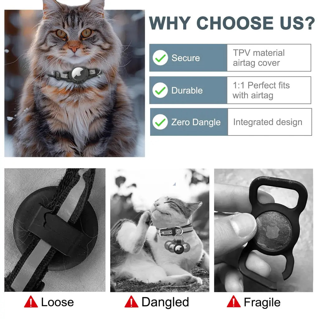 Reflective AirTag Cat Collar with Integrated Holder, Bell & Safety Elastic