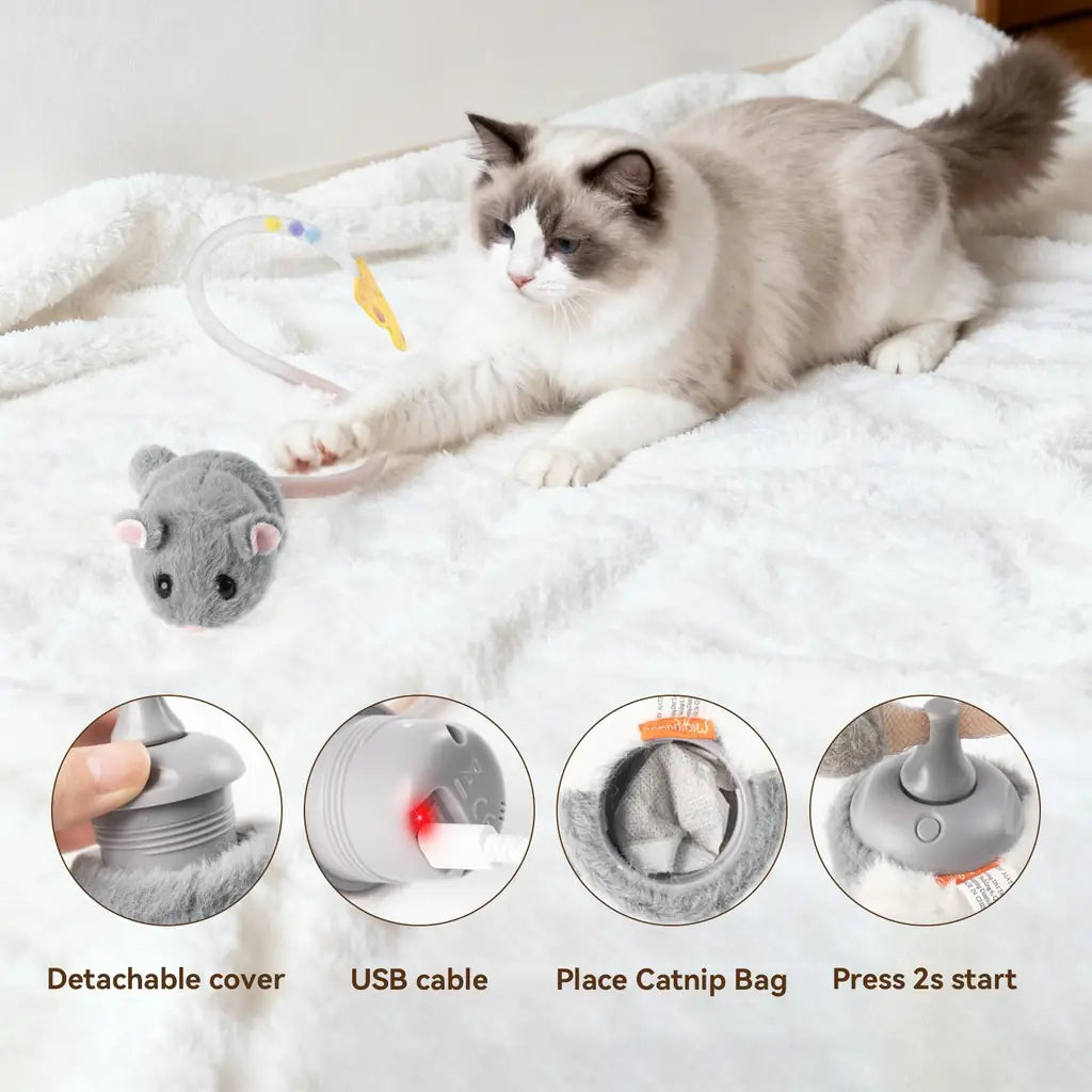 Interactive Cat Toy: 360° Rolling Mouse with Motion Sensor