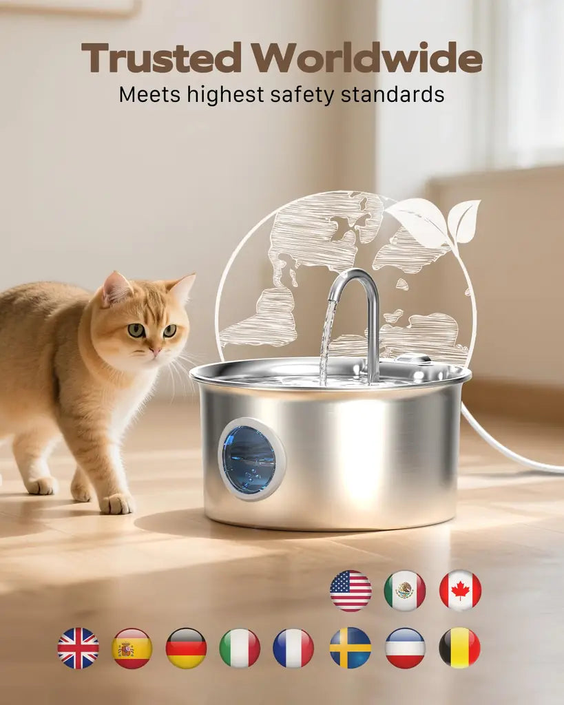 Best Cat Water Fountain for Picky Cats – 88oz Stainless Steel, LED Indicator, Quiet Pump, 4-Stage Filter