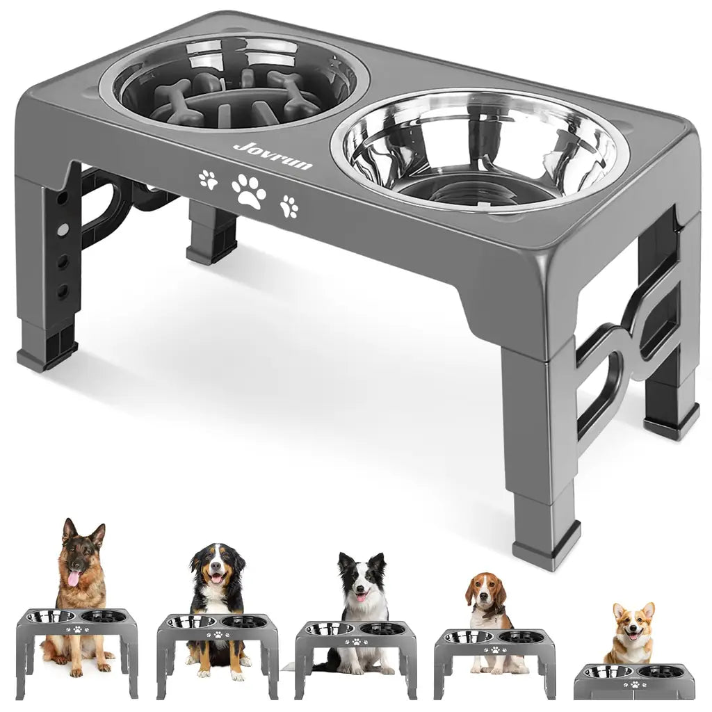 Elevated Dog Bowl Slow – Anti Bloat & Adjustable Dog Feeder