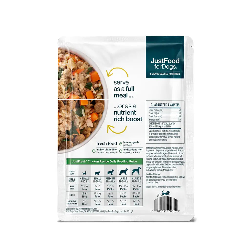 Just Food for Dogs JustFresh | Fresh Wet Dog Food & Topper | Human Grade, No Preservatives | 4 Flavors