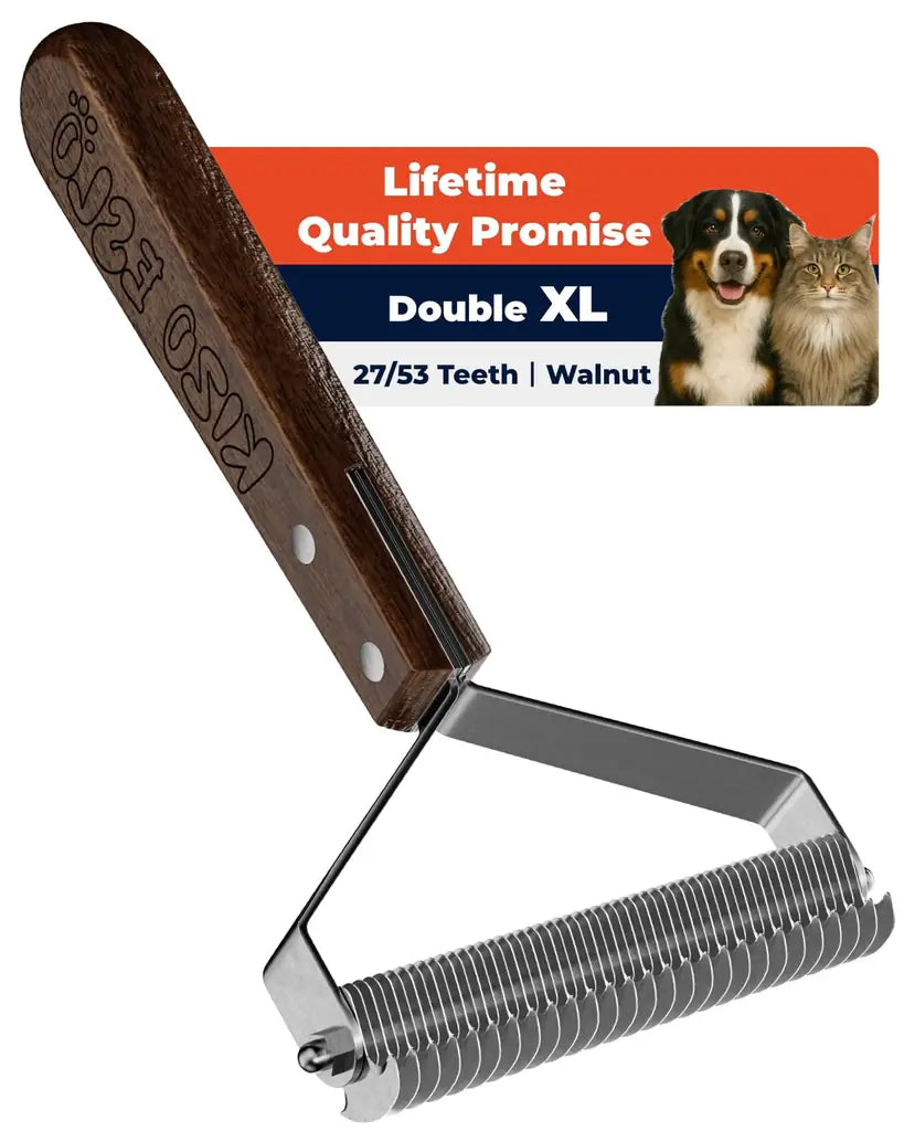 Extra Large 2-Sided Undercoat Rake for Dogs & Cats – Dematting Comb, Deshedding Brush, Premium Wooden Handle