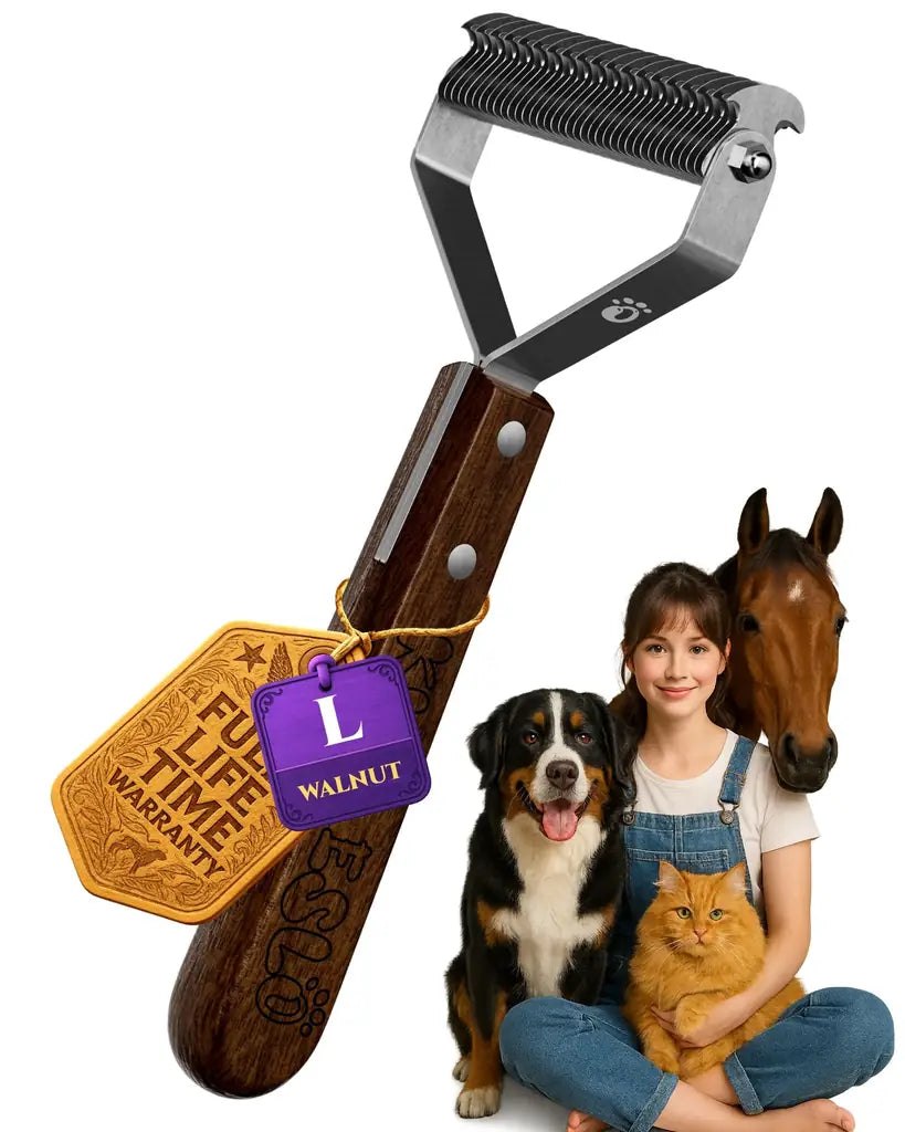 Extra Large 2-Sided Undercoat Rake for Dogs & Cats – Dematting Comb, Deshedding Brush, Premium Wooden Handle
