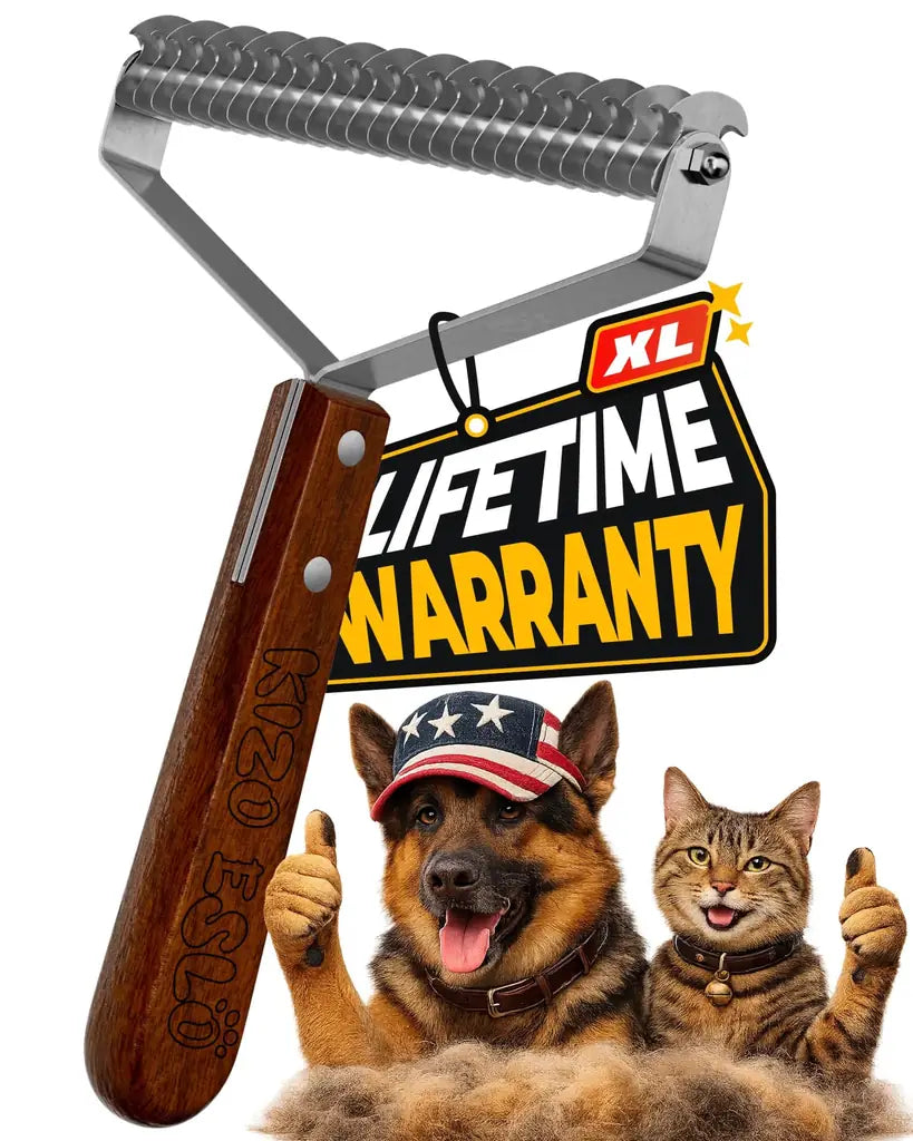Extra Large 2-Sided Undercoat Rake for Dogs & Cats – Dematting Comb, Deshedding Brush, Premium Wooden Handle