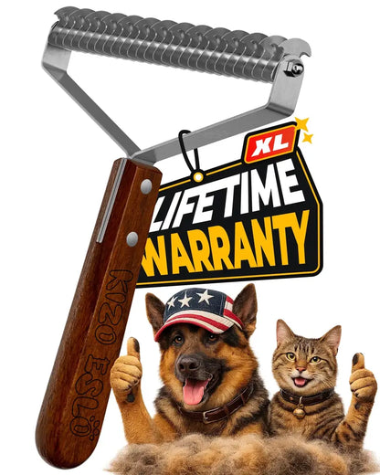 Extra Large 2-Sided Undercoat Rake for Dogs & Cats – Dematting Comb, Deshedding Brush, Premium Wooden Handle
