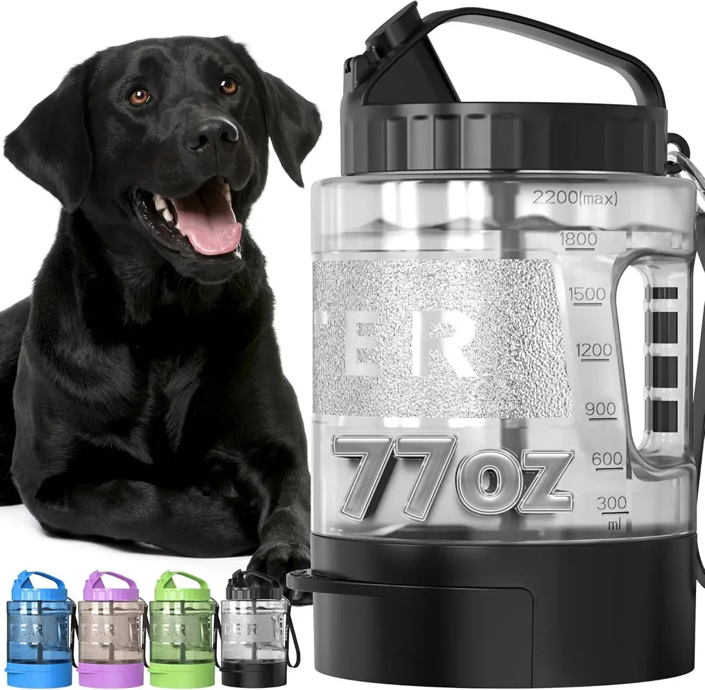 Lesotc Portable Dog Water Bottle with Bowl – 18oz / 28oz / 77oz Leak-Proof Dispenser for Dogs