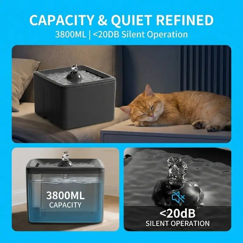 Pet Water Fountain 128 oz, Ultra-Silent <20dB Automatic Dispenser | PawVortex
