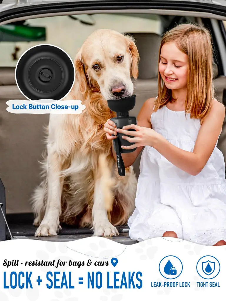 Lesotc Portable Dog Water Bottle with Bowl – 18oz / 28oz / 77oz Leak-Proof Dispenser for Dogs