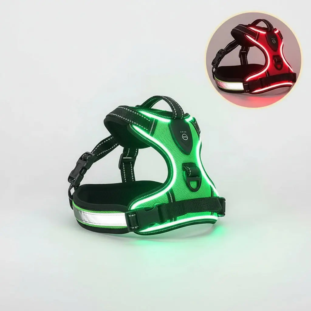 LED Dog Harness with Lights - Rechargeable Light Up Vest & Leash Set (USB Charging)