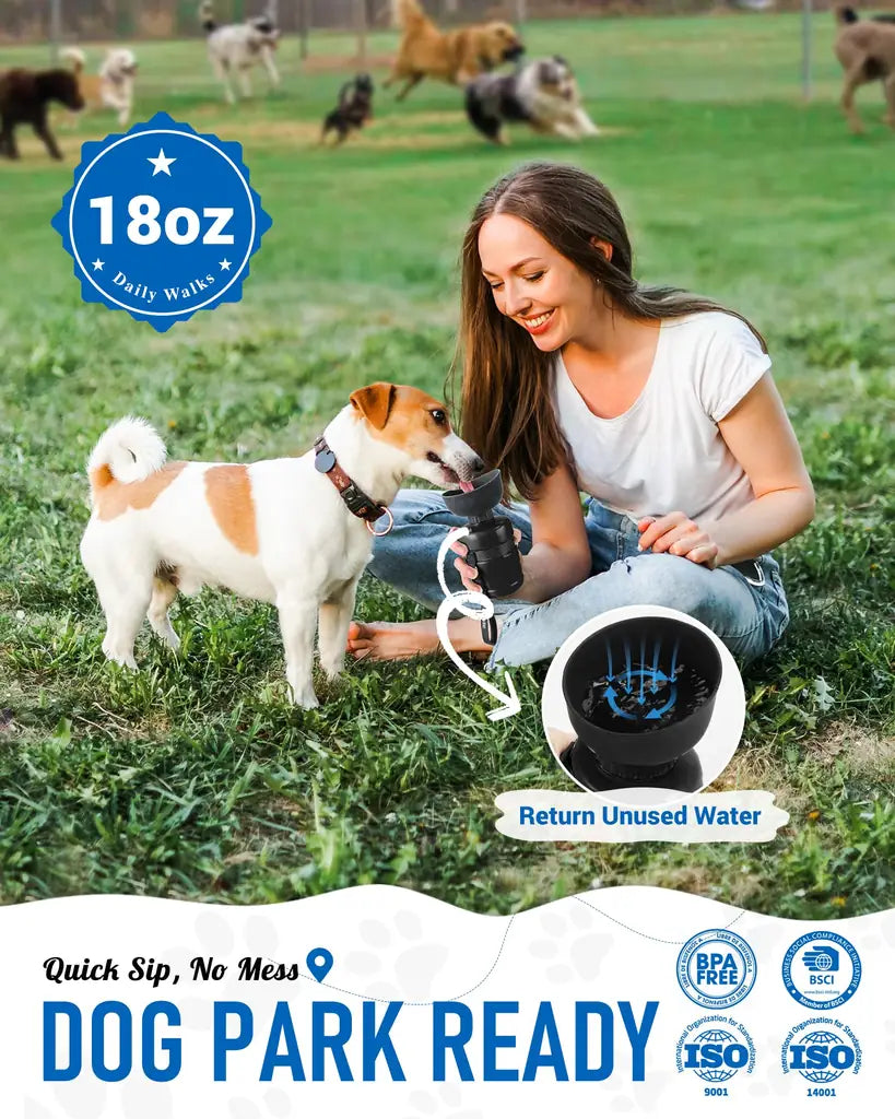Lesotc Portable Dog Water Bottle with Bowl – 18oz / 28oz / 77oz Leak-Proof Dispenser for Dogs