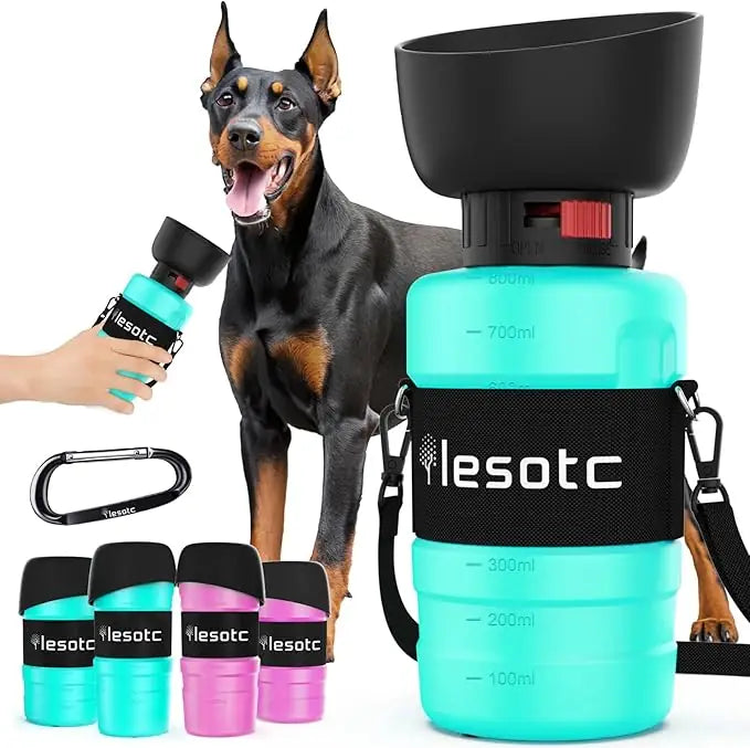 Lesotc Portable Dog Water Bottle with Bowl – 18oz / 28oz / 77oz Leak-Proof Dispenser for Dogs