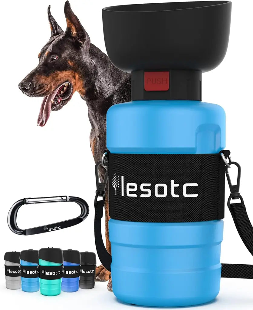 Lesotc Portable Dog Water Bottle with Bowl – 18oz / 28oz / 77oz Leak-Proof Dispenser for Dogs