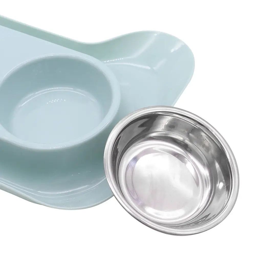 Double bowl cat feeder stainless steel pet dining